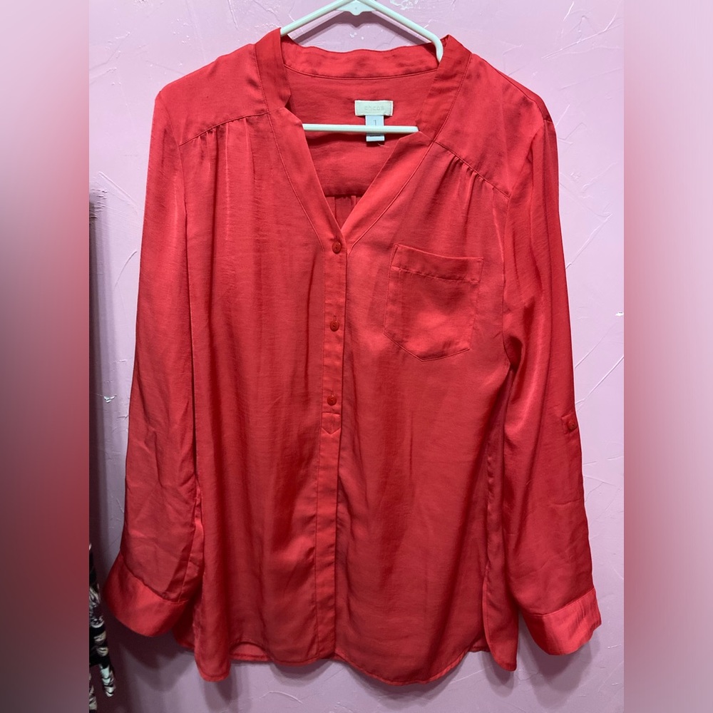 👚 Chico’s Size 1 Long Sleeve Red Blouse 🥰